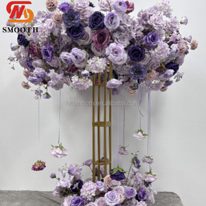 Couronne de fleurs artificielles violettes faites à la main, arrangement de roses mélangées, décoration de mariage, style romantique et rêveur - Product Image 2