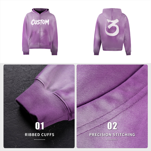 Sweat à capuche surdimensionné 420 g/m² avec fermeture éclair, lavage à l'acide, broderie de strass, design de patch, sweat à capuche homme, fabricants de sweats à capuche personnalisés pour hommes - Product Image 6