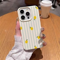 Coque de téléphone portable antichoc en cuir souple à rayures bleues et citrons, style estival, pour iPhone 14, 16, 17, 18 Pro Max