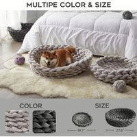 Tweed fait main rond rotin Cage bol moderne Shapewoven à la main chat nid tricoté lit pour animaux de compagnie pour chien et chat