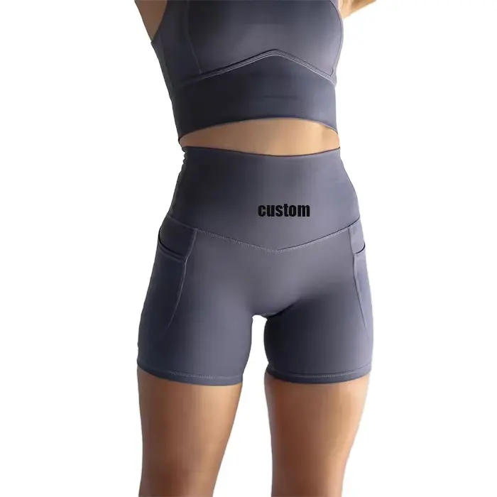 Nieuw Binnen Nylon Spandex Hoge Taille Hardlopen Zonder Voorbouw Workout Yoga Biker Shorts Voor Vrouwen