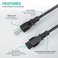 Câble d'alimentation SYONG IEC C5 US, diamètre extérieur 6,8 mm, conducteur CCA 0,5 mm², prise US 3 broches, câble d'usine de qualité supérieure pour ordinateurs portables et moniteurs
