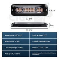 Feux stroboscopiques ultra-minces 12 LED 12V/24V pour calandre de véhicule, feux de signalisation latéraux clignotants pour camion, feux d'avertissement rouge et bleu LED-12Q