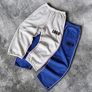QIANSHI Streetwear <strong>Men's</strong> Casual Joggers <strong>Trousers</strong> Heavyweight 100% Cotton Track Pants Custom <strong>Baggy</strong> Flared Wide Leg Sweatpants <strong>Men</strong> - Product Image 2