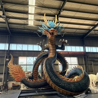 Modèle de dragon chinois animatronique de 40 m, statue de dragon réaliste en mouvement, yeux lumineux, pulvérisation d'eau, décoration de parc à thème