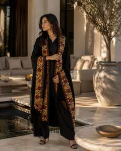 Women Black Ethnic Embroidered Digital Print Viscose Winter Shawl Long Fringe Soft Warm Breathable Durable Traditional - Product Image 3
