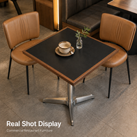 Table de restaurant, table de café, table carrée de bistrot, table à manger avec base en métal, robuste, bord en bois, pour hôtel, vente en gros, sur mesure, OEM