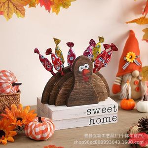 Solid Wood Turkey Candy Rack Dark Brown <b>Desktop</b> Thanksgiving Decorations Storage Display <b>Shelf</b> - Product Image 3