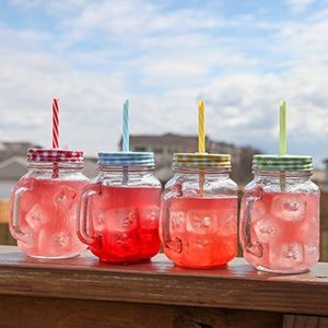 Pot d'accessoires <span class=keywords><strong>en</strong></span> <span class=keywords><strong>verre</strong></span> pour maçon de cuisine, avec couvercle <span class=keywords><strong>en</strong></span> fer blanc, <span class=keywords><strong>paille</strong></span> <span class=keywords><strong>en</strong></span> plastique - Product Image 4