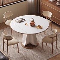 Table à manger pliable et extensible en pierre frittée couleur crème, réglable, moderne, minimaliste, écologique, pour hôtel et usage domestique