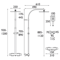 Mitigeur thermostatique de douche, mitigeur mural carré de douche de bain avec contrôle de température et douchette noir