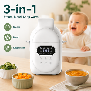 Blender Makanan Bayi 3 in 1 dengan Mangkuk Kaca, Pembersihan Otomatis, Aman untuk Mesin Cuci Piring, Penghangat Uap, Pisau Stainless Steel, Silikon Kelas Dot Bayi - Product Image 1