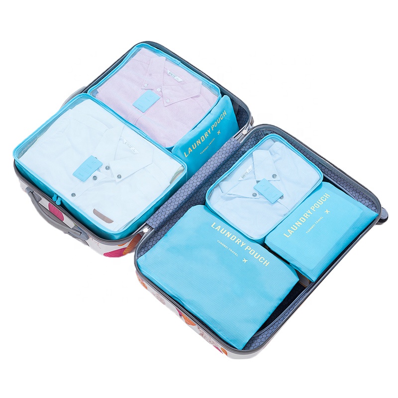 Плотная и цветочным рисунком цвета полиэфирного материала для хранения одежды органайзер для чемодана, Упаковка Кубики 6pcs дорожная сумка