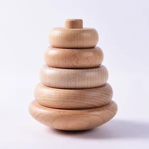 QINGTANG Wooden Stacking Tower Wooden building blocks natural color wooden tumbler tower