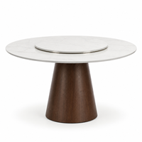 Table à manger moderne rotative en bois de luxe, écologique, avec plateau en pierre ultra-cristalline blanche et base en acier inoxydable, style rétro pour appartement et hôtel