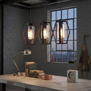 Luminaire suspendu hexagonal à 3 lumières, abat-jour en verre transparent industriel pour îlot de cuisine - Product Image 2