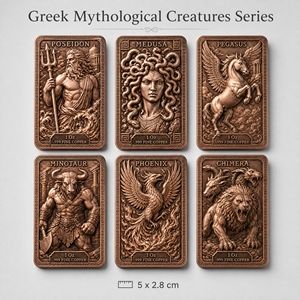 Barre commémorative en cuivre fin .999 de 1 oz, série mythologie grecque, avec relief 3D personnalisé de Poséidon et Méduse, pour collection de luxe - Product Image 1