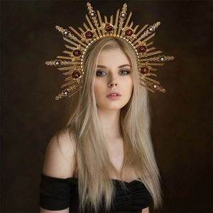 Kadın çiçek göksel başlığı altın güneş Halo taç yıldız inci Mary Mary kraliçe tanrıça kafa bandı - Product Image 1