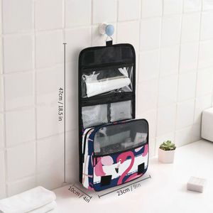 Trousse de Toilette Suspendue Tendance à Imprimé Flamant Rose en Tissu Sergé avec Crochet pour Voyage, Personnalisable en Gros - Product Image 3