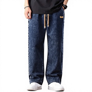 AAFII IMPEX Jean bleu décontracté pour homme, taille élastique à cordon, coupe ample, jambe large, en denim écologique, respirant, léger, classique - Product Image 1