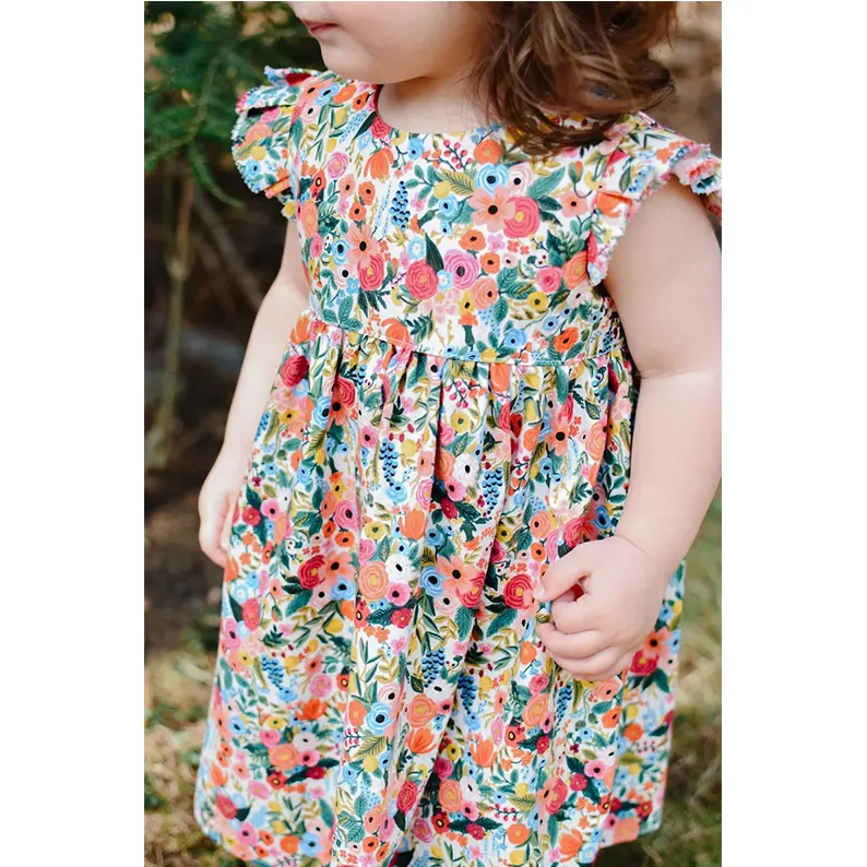 Çiçek örgü basit yeni 100% pamuk backless yaz fırfır uzun kollu elbise önlüklü lüks çocuk elbise 4-5 yıl kız bebek için