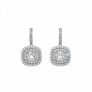 E1991 Orecchini in oro bianco con diamanti, taglio rotondo brillante, colore D, diamanti naturali, stile classico da sposa per donna - Product Image 1