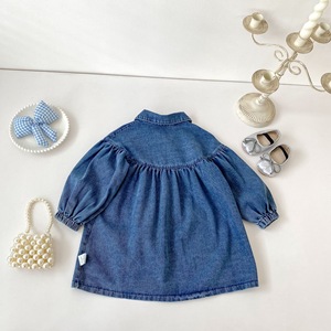 Vestito in Denim per Bambina Primavera-Autunno, Abito a Maniche Lunghe con Tasche Ricamate, Dolce Abbigliamento per Bambini - Product Image 4