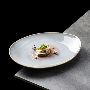 Assiettes en grès de haute qualité YAYU, grises, émaillées craquelées, pour la restauration et l'hôtellerie, vente en gros, vaisselle gastronomie - Product Image 1
