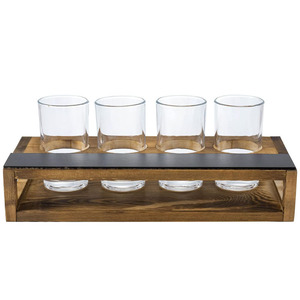 Bandeja de Madera para Degustación de Cerveza con Etiqueta de Pizarra, 4 Portavasos, Set de Servicio de Bebidas para Escritorio - Product Image 5