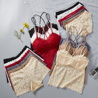Wanita Seksi Bra Transparan Nirkabel dan Celana Dalam Boxer Setelan Soutien-gorge Et Slip Renda Camisoles Bra dan Celana Dalam Set