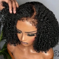 Perruques Courtes Bob Frisées Kinky Pas Chères en Cheveux Humains, Perruques Lace Front pour Femmes Noires, Perruques Indiennes Sans Colle Full HD Lace Frontal en Cheveux Humains