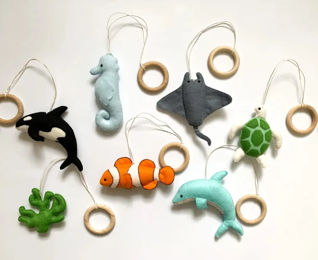 बच्चे के जिम खिलौने समुद्र के जानवर कछुए मछली व्हेल बेबी जिम हैंगिंग खिलौना