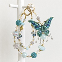 Cadena de Lujo para Teléfono con Mariposa Turquesa, Abalorios de Cristal y Diamantes de Imitación AB, Llavero Dorado, Colgante para Bolso, Joyería Hecha a Mano al por Mayor