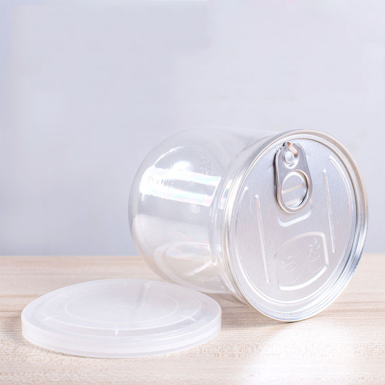 Custom Food Grade POP Can PET Jar With Lid. 300ml 350ml 400ml 450ml 500ml 550ml PET Can With Easy Open Aluminum Lid
