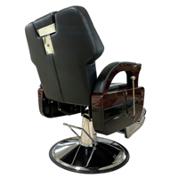 Fauteuil de Barbier Hydraulique Inclinable en PU Noir avec Accoudoirs en Bois et Base Chromée pour Salon de Coiffure et Institut de Beauté
