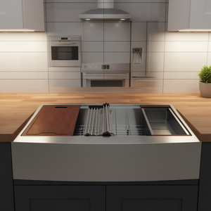 Évier de cuisine en acier inoxydable 304, style ferme, 36 pouces, à encastrer, cuve simple, surface brossée, installation sur comptoir - Product Image 2