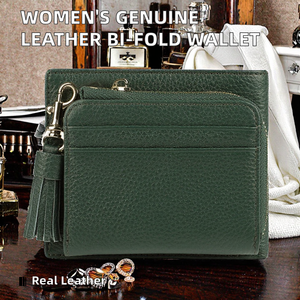 Portefeuille court en cuir véritable pour femme, compact, multifonction, avec fermeture à bouton-pression - Product Image 2