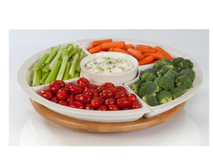2025 Snack Server Bowl gres bambú cerámica Chip y Dip Server Bowl Lazy Suzan bambú cerámica anfitriona servidor bandeja - Product Image 2