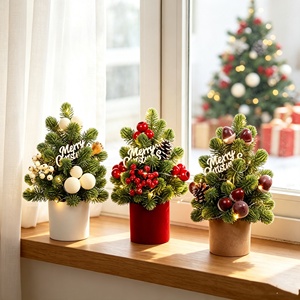 Hot Sale <b>Small</b> Potted <b>Christmas</b> Tree Set Pine Foliage Berries Pinecones Holiday Indoor Table Display <b>Decor</b> Ornaments - Product Image 2