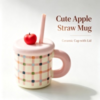 Mug à café en céramique mignon de style dessin animé avec couvercle et cuillère, tasse à thé au lait animale Kawaii de 400 ml pour le bureau, cadeau pour filles, personnalisable