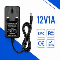 Adaptateur secteur AC/DC 12V 1A homologué FCC avec protection contre les surcharges, prise UK, adaptateur mural 12W pour éclairage sous armoire
