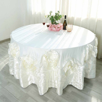 Nappe Ronde en Satin Lamour Bleu Royal Grande Rosette Florale 100% Polyester Lavable 120''x120''