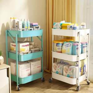 Customize 3-Layer Foldable Metal Utility Cart Space-Saving Functional Storage <b>Trolley</b> for Bedroom Kitchen Bathroom - Product Image 2