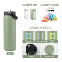 Bouteille d'eau isotherme sport en acier inoxydable avec logo personnalisé, 24 oz, réutilisable, à large ouverture, avec paille, revêtement en poudre, pour boissons glacées