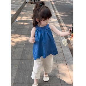 Girls Summer Outfit Set Lace Pants Hollow-Out Halter Top Cotton Casual Wear For Kids - Product Image 3