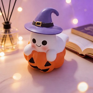 Statuette di Fantasmi di Zucca con Cappello Magico, Set di Ornamenti da Scrivania per Halloween Stampati in 3D, Decorazione per Scaffali, Regalo Artigianale per Festività - Product Image 5