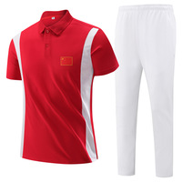 Ensemble de sport pour homme en coton avec logo brodé personnalisé, blocs de couleur, polo oversize et pantalon long, tenue de travail, uniformes à manches courtes