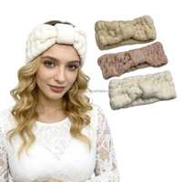 Bandeau personnalisé en flanelle polaire corail avec nœud, réutilisable et antidérapant, pour maquillage, SPA, yoga, entraînement, lavage du visage, coffret cadeau