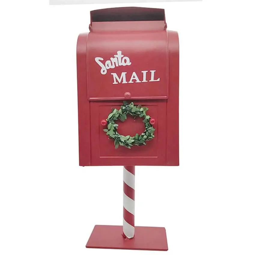 Decorative Metal Mailbox Tabletop Decor Christmas Santa Sturdy Post Letters Box Christmas Gift Tin for Family or Friend