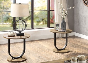 Modern 3-Piece Coffee Table Set with <b>U</b>-Shape Base Oak Wood Top Sand Black Finish-Includes 1 Coffee Table & 2 End Tables - Product Image 6